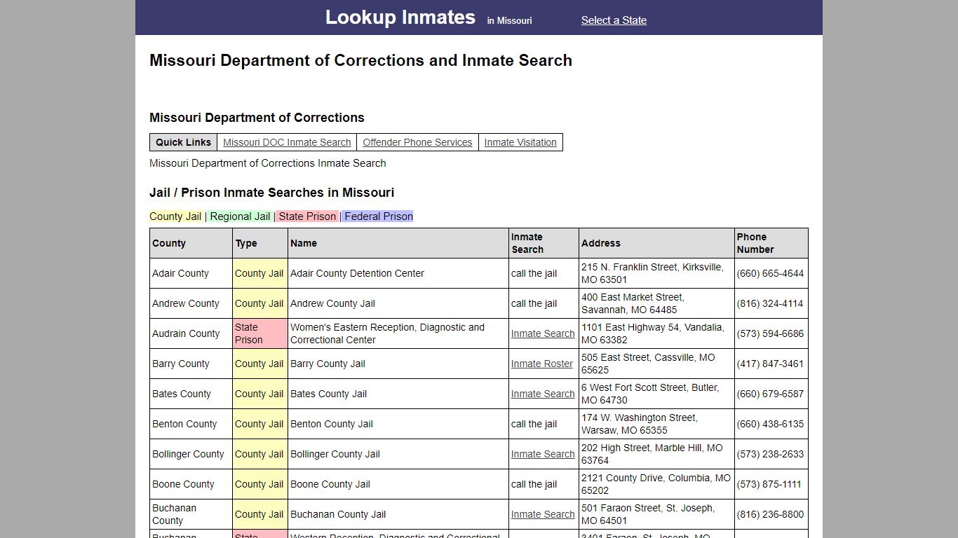 Missouri Department of Corrections and Inmate Search