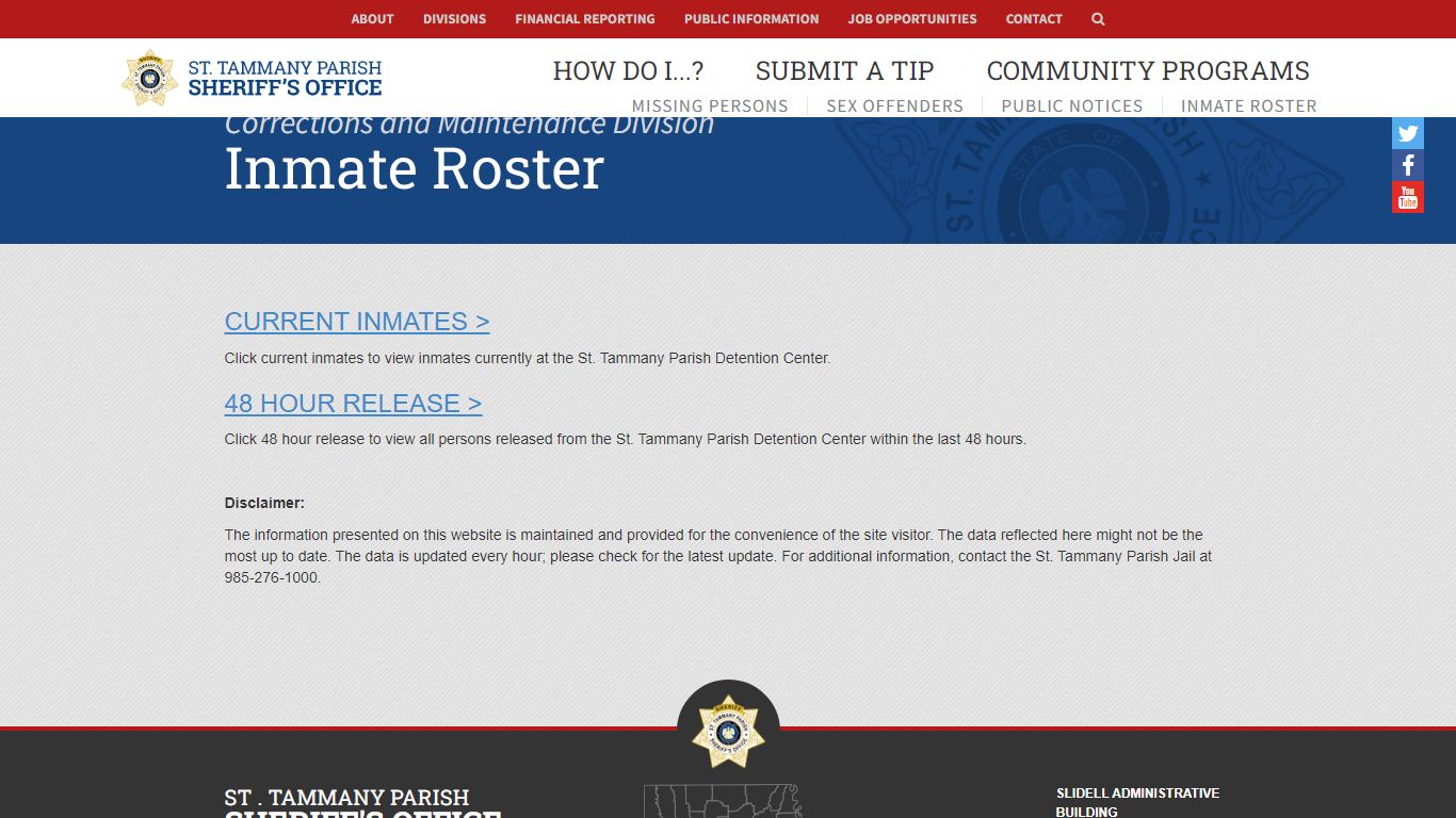 Inmate Roster | Corrections and Maintenance | St. Tammany ...